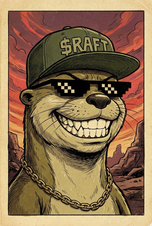 Grinning otter in a $RAFT cap and pixel sunglasses